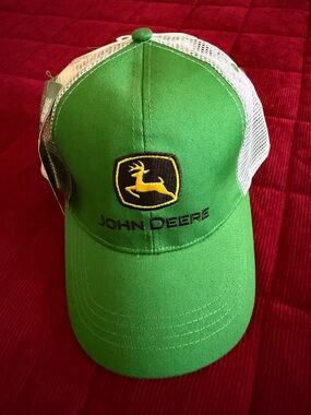 John Deere Green and White Mesh Logo Trucker Hat